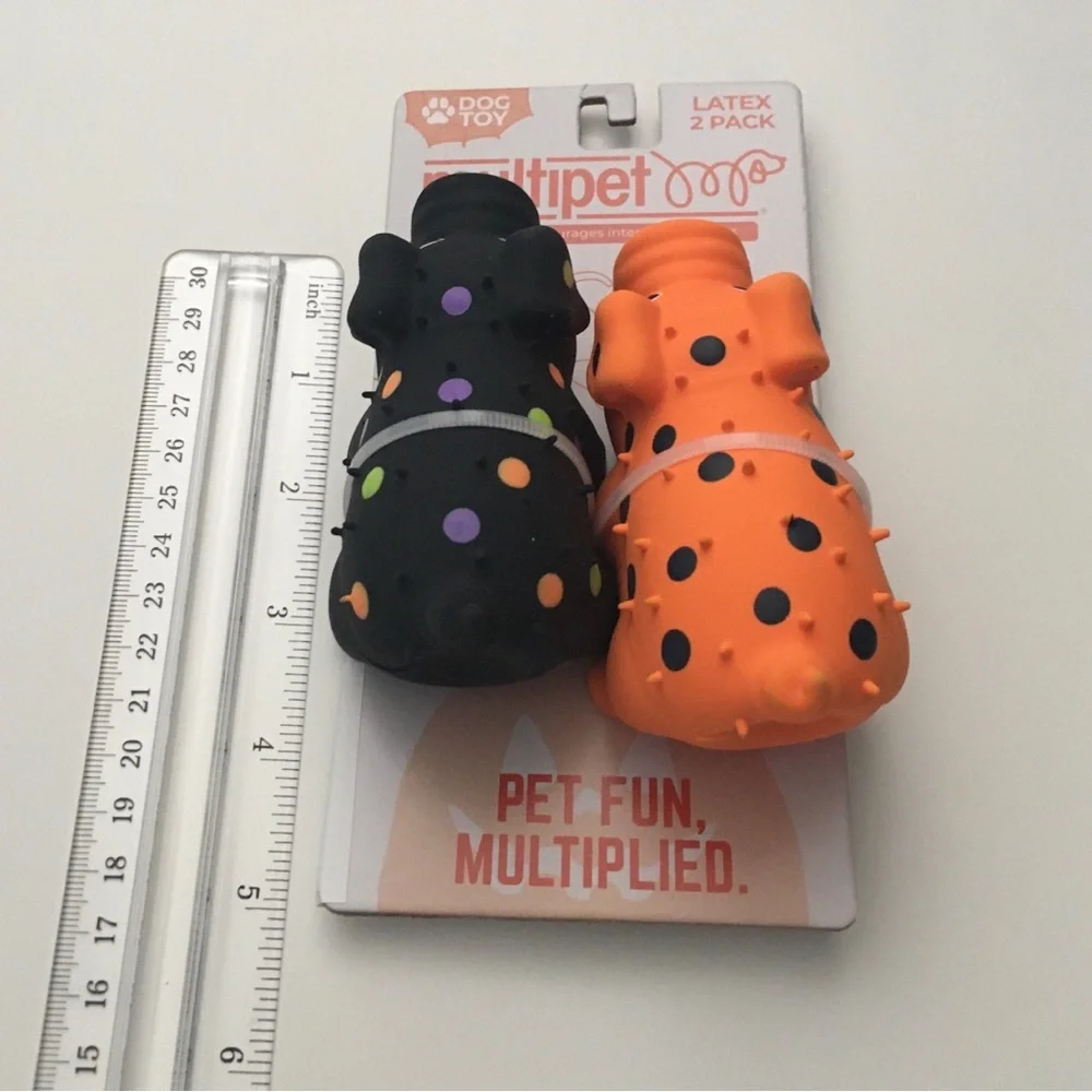 NEW (S) Dog Toy Mini Globlets 2 Latex Squeakers Orange and Black | Multipet